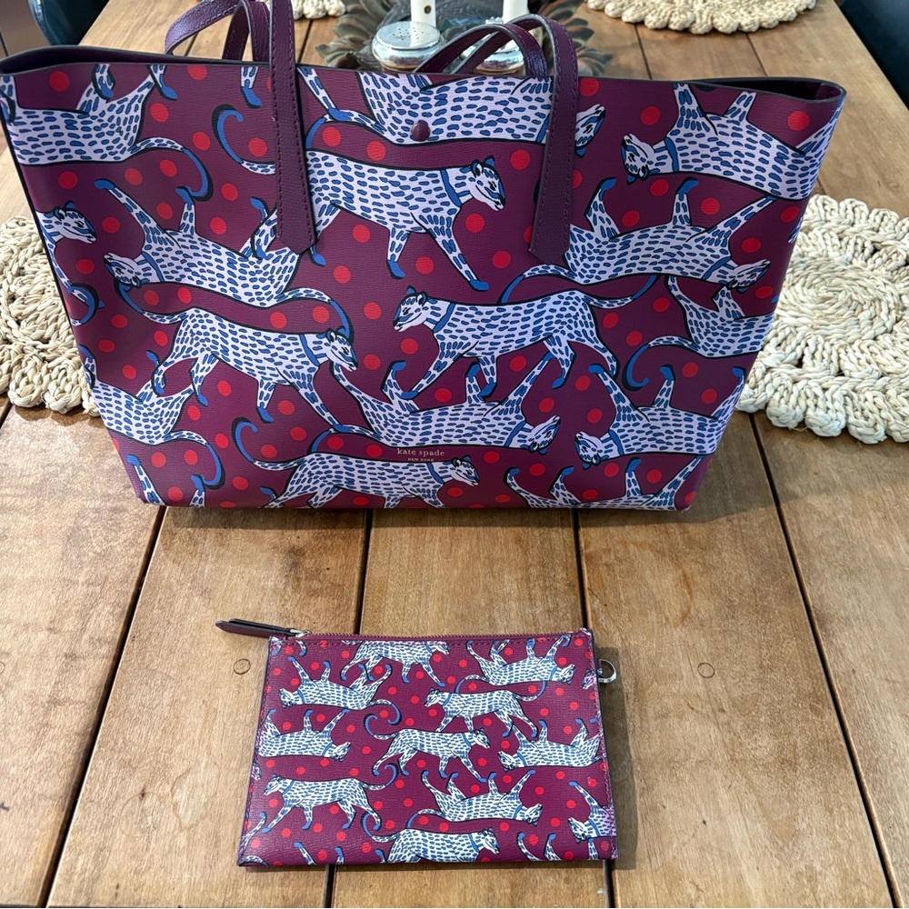 kate spade Plum Red Leopard-Print Tote with Matching Pouch
